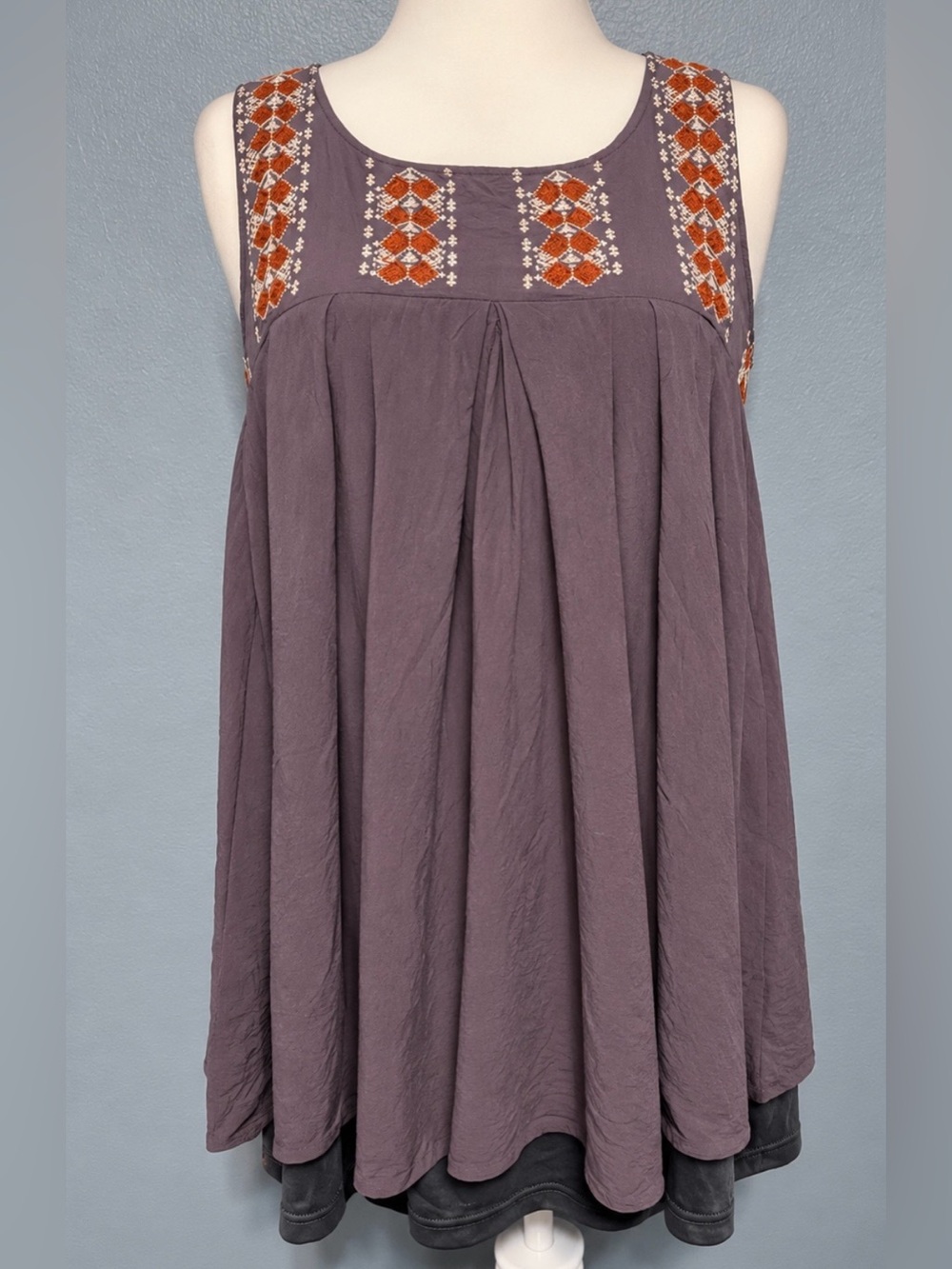 Easel Embroidered Tunic Top Brown Rust Babydoll Flowy Boho Cottagecore Medium